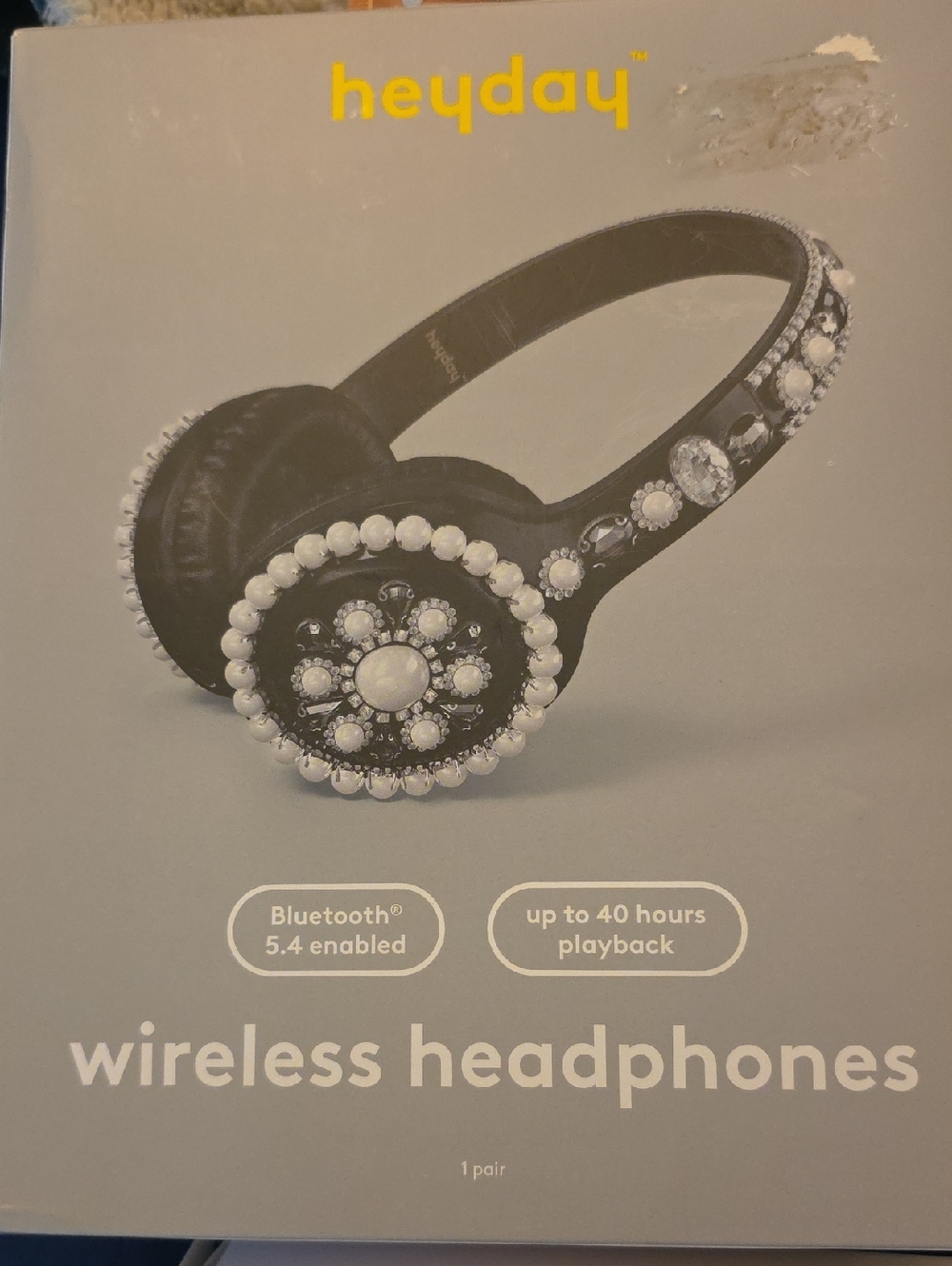heyday Black Headphones with White Pearl & Gem Embellishments